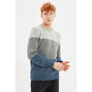 Trendyol Gray Men's Slim Fit Bicycle Collar Paneled Knitwear Sweater