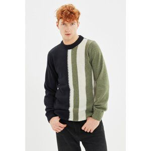 Trendyol Navy Blue Men's Slim Fit Crew Neck Paneled Knitwear Sweater