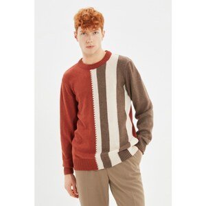 Trendyol Cinnamon Men's Slim Fit Crew Neck Paneled Knitwear Sweater