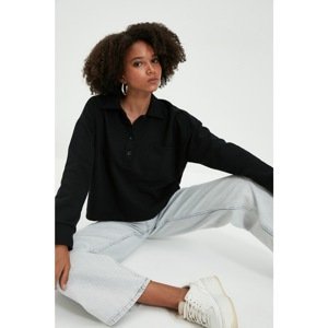 Trendyol Black Polo Neck Crop Raised Knitted Raised Sweatshirt