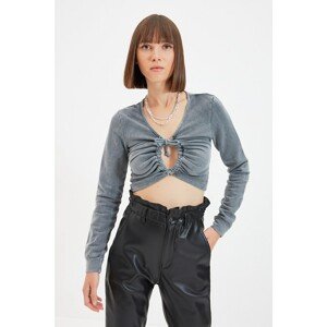 Trendyol Gray Wash Crop Knitted Blouse