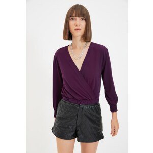 Trendyol Plum Double Breasted Collar Knitted Blouse