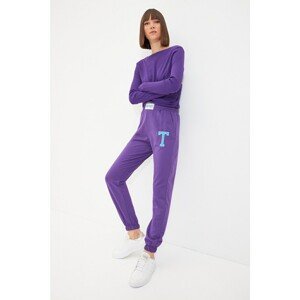 Trendyol Purple Printed Basic Jogger Knitted Sweatpants