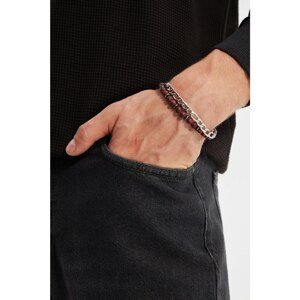 Trendyol Silver Men's Triple Steel and Natural Stone Combination Necklace and Bijouterie Bracelet