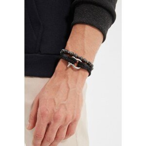 Trendyol Black-Multi-Colored Men's Double Hook Detailed Cord and Natural Stone Combined Bijouterie Bracelet