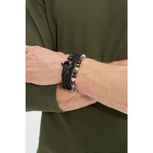 Trendyol Black-Multi-Color Men's Double Anchor Detailed Cord and Natural Stone Combined Bijouterie Bracelet