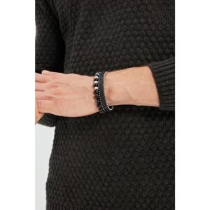 Trendyol Black Men's 2-Pack Genuine Leather and Natural Stone Combined Bracelet