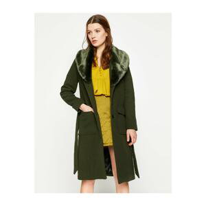Koton Women's Green Faux Fur Detailed Coat