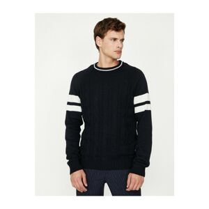 Koton Men's Navy Blue Striped Knitwear Sweater