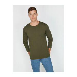 Koton Men's Green Crew Neck Long Sleeved T-Shirt