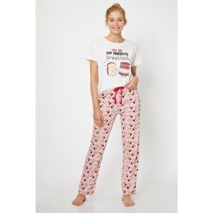 Koton Women's Pink Printed Pajamas Set