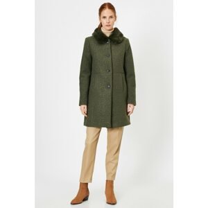 Koton Women's Khaki Faux Fur Detailed Coat