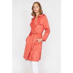 Koton Women's Red Suede Look Trench Coat