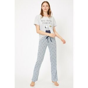Koton Women's Navy Blue Snoopy Licensed Printed Pajama Set