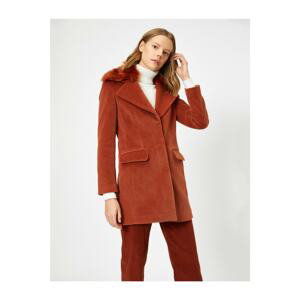 Koton Women's Red Collar Faux Fur Coat