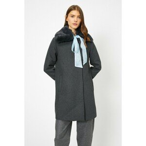 Koton Women's Gray Faux Fur Detailed Coat