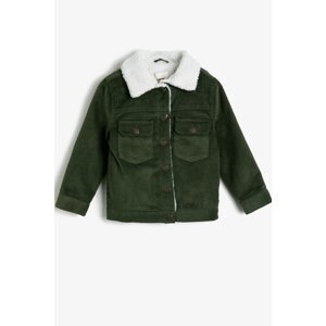 Koton Unisex Kids Green Collar And Faux Fur Coat