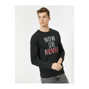 Koton Men's Gray Crew Neck Long Sleeve Printed Sweatshirt