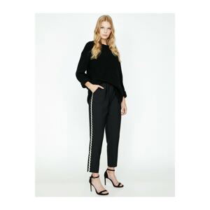 Koton Women's Black Stripe Detailed Trousers