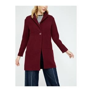 Koton Women's Claret Red Button Detailed Pocket Detailed Classic Collar Coat