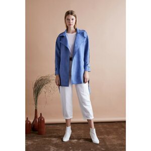 Koton Women's Blue Suede Look Trench Coat