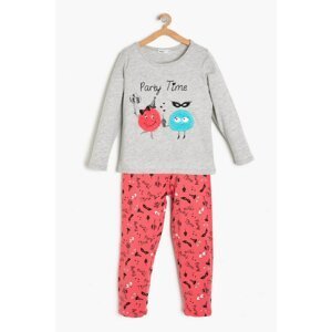 Koton Gray Girl Printed Pajamas Set