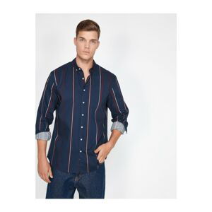 Koton Men's Button Detailed Striped Shirt