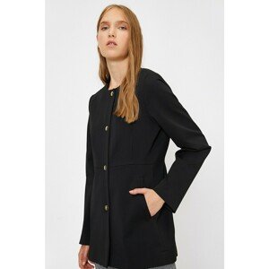 Koton Women's Black Crew Neck Long Sleeve Pocket Detailed Coat