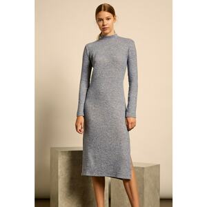 Koton Women's Blue High Collar Long Sleeve Midi Dress