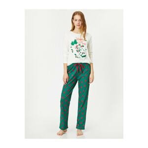 Koton Women's Green Christmas Themed Printed Pajamas Set