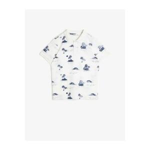 Koton Polo Collar Printed Cotton Buttoned Ribbed Short Sleeved T-Shirt