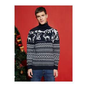 Koton Men's Navy Blue Patterned Knitwear Sweater