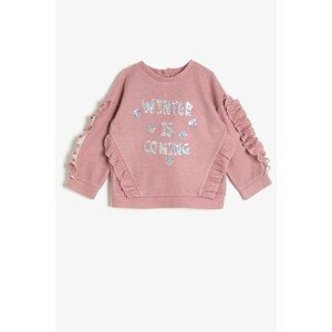 Koton Baby Girl Pink Frill Sequin Detailed Sweatshirt