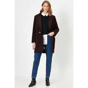 Koton Women's Claret Red Button Detailed Coat