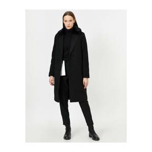 Koton Women's Black Faux Fur Detailed Coat