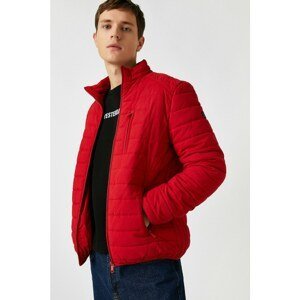 Koton Men's Red High Collar Slim Coat with Pocket
