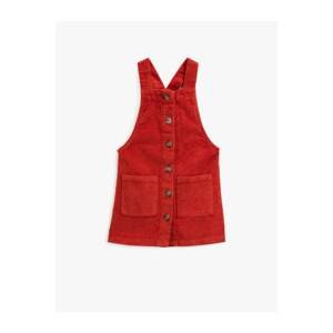Koton Girl Red Velvet Buttoned Pocket Cotton Dress