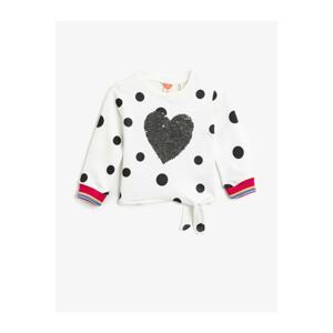 Koton Girl's White Polka Dot Sequin Crew Neck Cotton Long Sleeve Sweatshirt