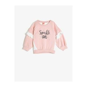 Koton Baby Pink Crew Neck Long Sleeve Ruffle Detailed Printed Sweatshirt