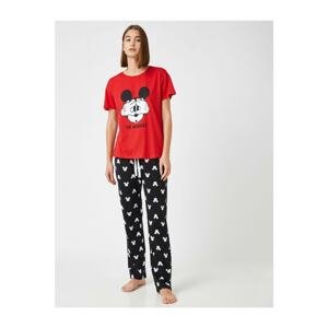 Koton Women's Red Cotton Disney Licensed Printed Pajamas Set