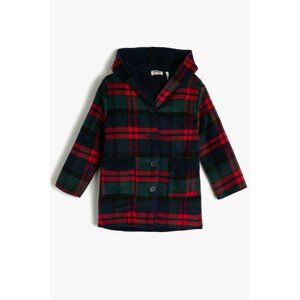 Koton Girl Green Hooded Plaid Pocket Coat