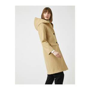 Koton Women's Brown Hooded Buttoned Coat