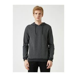 Koton Men's Gray Striped Hooded Long Sleeve Sweatshirt