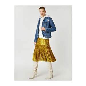 Koton Women's Yellow Tulle Detailed Patterned Velvet Skirt