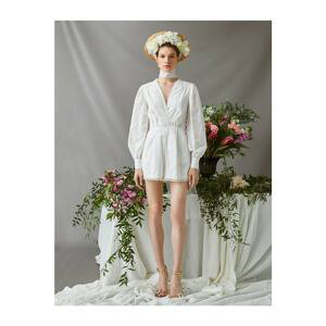 Koton Zeynep Tosun For Women White Lace Jumpsuit Long Sleeve Shorts Cotton