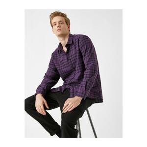 Koton Men's Purple Plaid Plaid Shirt