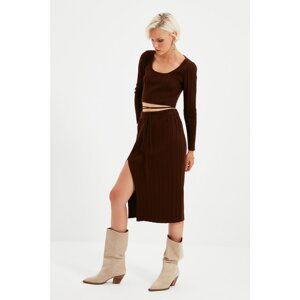 Trendyol Brown Tie Detailed Knitwear Bottom-Top Set