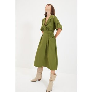 Trendyol Khaki Belted Double Breasted Collar Dress
