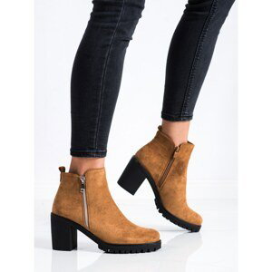 SEASTAR CAMEL ANKLE BOOTS WITH DECORATIVE ZIPPER