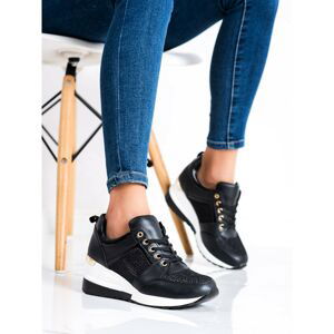 DIAMANTIQUE BLACK SNEAKERS ON THE WEDGE